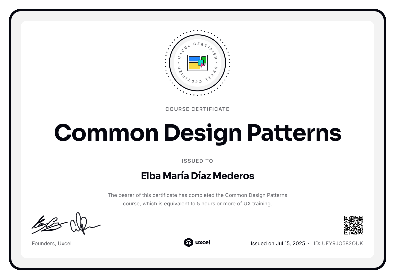 Elba María Díaz Mederos's certificate
